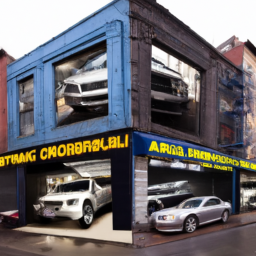 An image showcasing a bustling NYC street, adorned with distinctive auto collision repair shops
